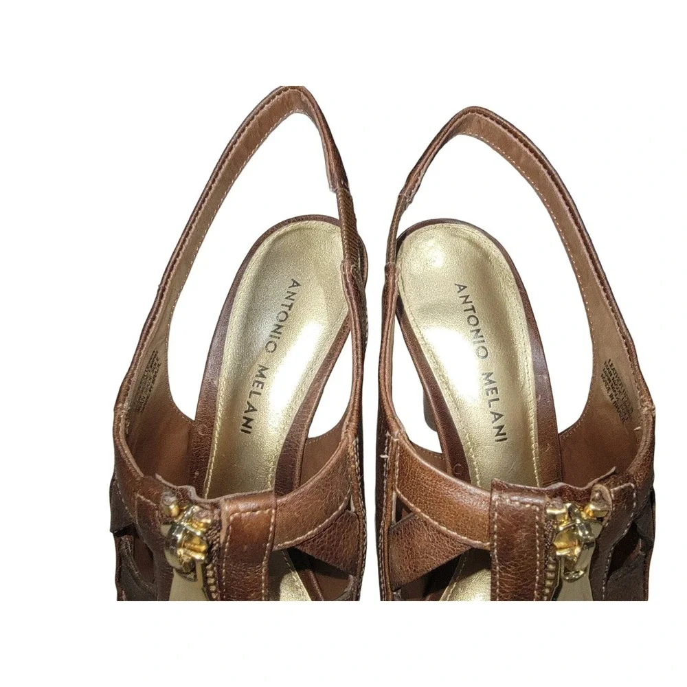Antonio Melani Cinema Women's Walnut Brown Heeled Leather Sandals Size 7.5 M New
